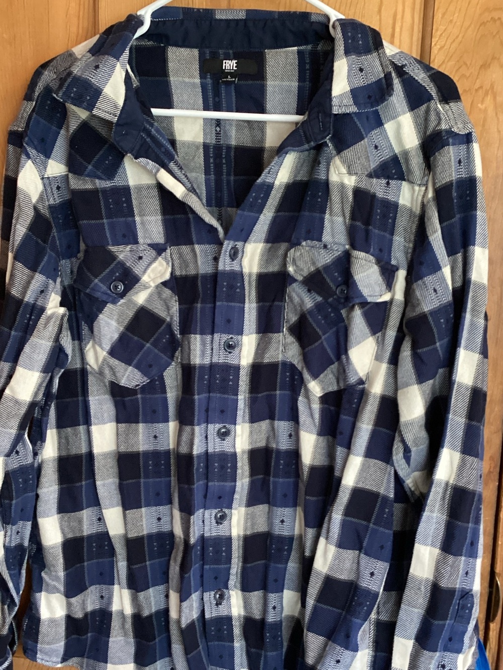 FRYE Navy and White Plaid Button-Down Shirt